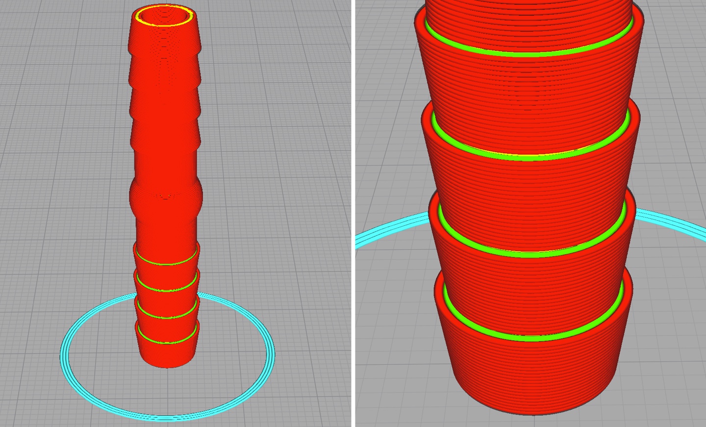 Different orientations allow the print’s outer layer to be perfectly round, thus avoiding the irregular surface structure which let water pass easily.